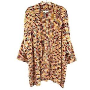 New Directions Rainbow Chunky Knit Cardigan Sweater Drop Shoulder Open Front